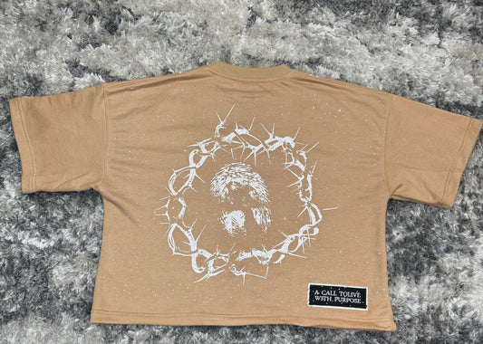 "Heaven Sent" Cropped Graphic Tee (Tan)
