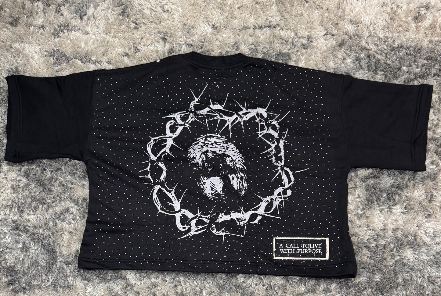 "Heaven Sent" Cropped Graphic Tee (Black)