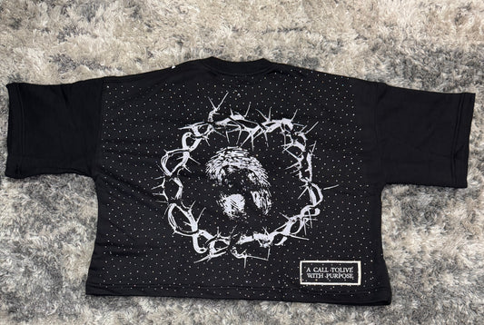 "Heaven Sent" Cropped Graphic Tee (Black)