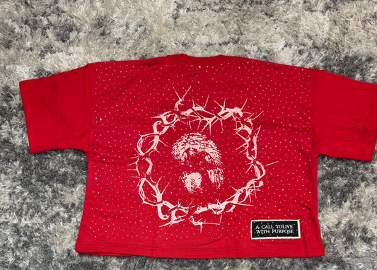 "Heaven Sent" Cropped Graphic Tee (RED)