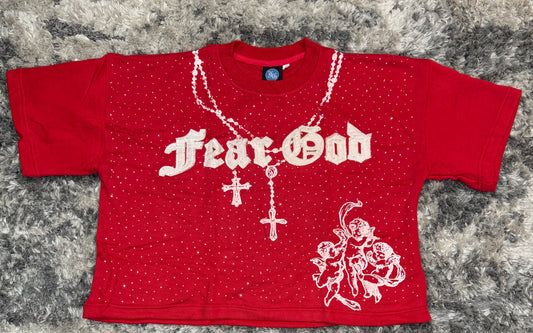 "Heaven Sent" Cropped Graphic Tee (RED)