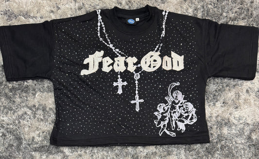 "Heaven Sent" Cropped Graphic Tee (Black)
