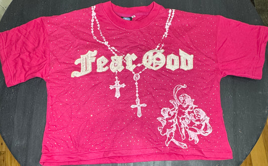 "Heaven Sent" Cropped Graphic Tee (PINK)